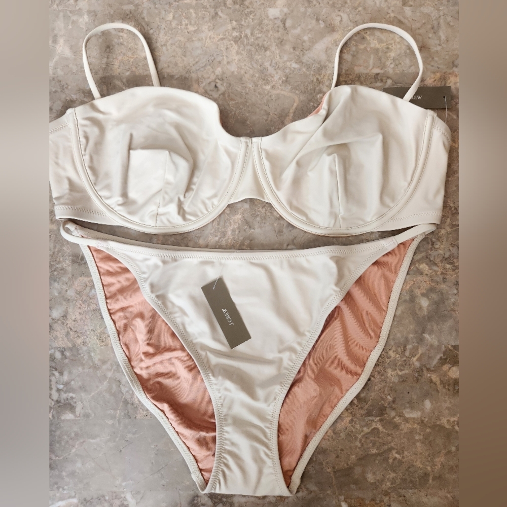 42D/XXL J. Crew Swim Balconette Underwire Bikini Top No Tie String Bikini Set